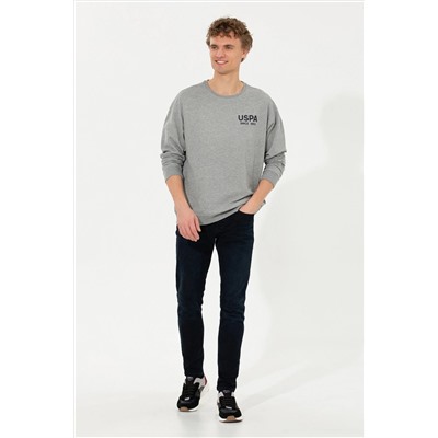 Erkek Gri Melanj Bisiklet Yaka Sweatshirt