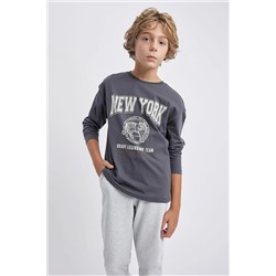 Defacto Erkek Çocuk Oversize Fit Bisiklet Yaka Penye Uzun Kollu Tişört A4589A823AU