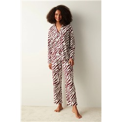 Penti Zebra Baskılı Uzun Kollu Bordo Gömlek Pijama Set PN7C1UJO23SK-BX5