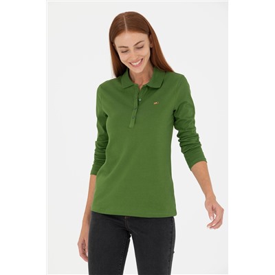 Kadın Yeşil Basic Polo Yaka Sweatshirt