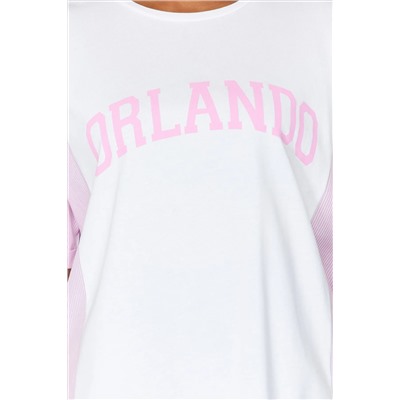 Pembe Çizgili Baskılı Oversize %100 Pamuk Örme T-shirt TBBSS24BF00017