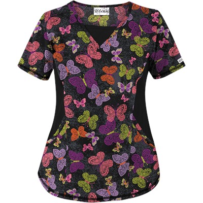 UA Blissful Butterflies Black Print Scrub Top