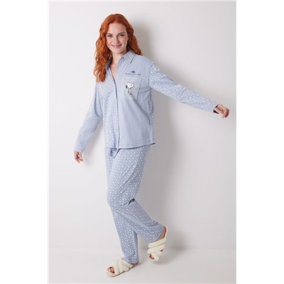 Pijama camisero largo algodón rayas Snoopy