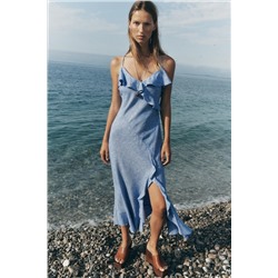 FRILL STRAPPY DRESS WITH LINEN