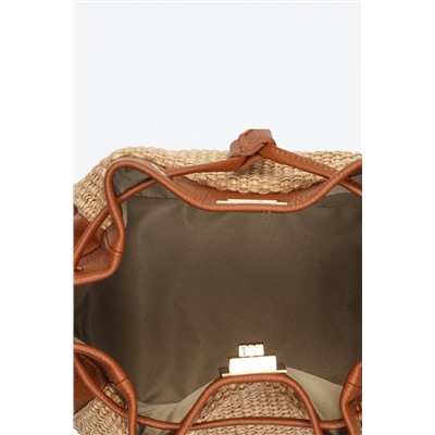 Bolso saco de rafia y piel Santorini Beige y camel