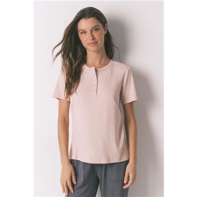 Camiseta manga corta viscosa rosa brillo