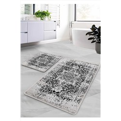 Pilloveland Kaymaz Taban Yıkanabilir 2’li Banyo Paspası - Siyah Farmhouse Desenli 60*100 Cm - 50*60 Cm BM0197