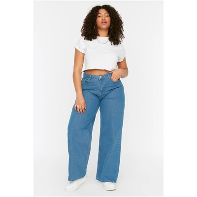 Açık Mavi Yüksek Bel Geniş Paça Büyük Beden Wide Leg Jeans TBBSS22JE0211