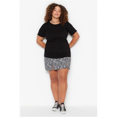 Siyah Fitted/Vücuda Oturan Fitilli Esnek Örme Bluz TBBSS23AF00087