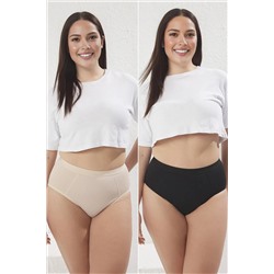 Trendyol Curve Siyah-Ten 2'li Paket Yüksek Bel Toparlayıcı Büyük Beden Külot TBBSS25CM00001