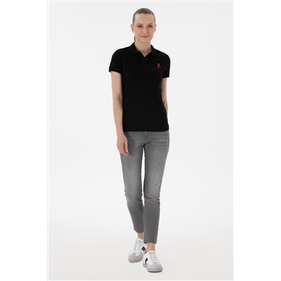 Kadın Siyah Basic Polo Yaka Tişört