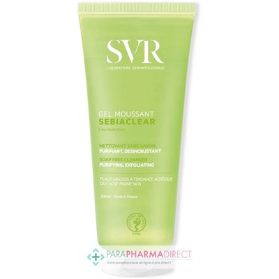 SVR SEBIACLEAR GEL MOUSSANT - Nettoyant sans Savon, Purifiant, Désincrustant 200ml