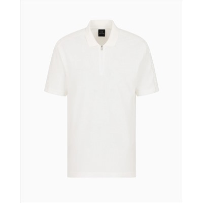 Regular fit cotton zip polo with logo bands