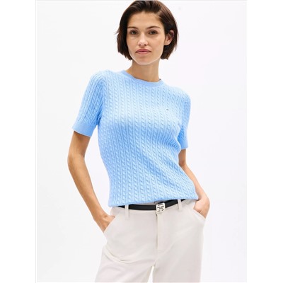 Short-Sleeve Cable Knit Sweater