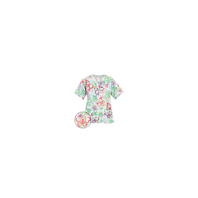 UA Splashy Butterflies White V-Neck Print Scrub Top