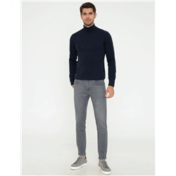Lacivert Melanj Slim Fit Balıkçı Yaka Triko Kazak