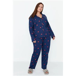 Trendyol Curve Lacivert Kalpli Gömlek Yaka Örme Pijama Takımı TBBAW23AI00019