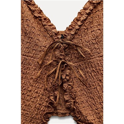 TEXTURED CROP TOP WITH RUFFLES
