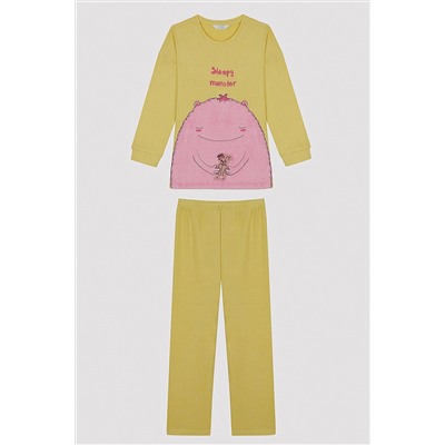 Penti Kız Çocuk Sleepy Monster Sarı Pijama Takımı PNZUZVCX23SK-YL34
