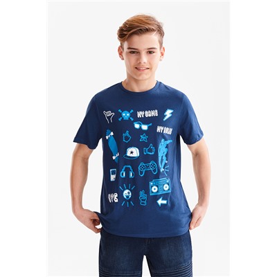 Here and There Kurzarmshirt - Bio-Baumwolle
