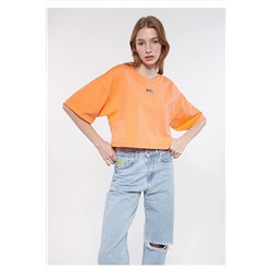 Mavi Logo Baskılı Turuncu Crop Tişört Crop / Kısa Kesim 1611585-84617