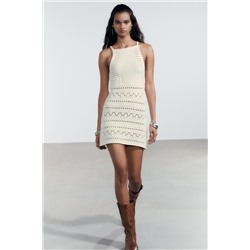 HALTER CROCHET KNIT MINI DRESS
