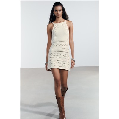 HALTER CROCHET KNIT MINI DRESS