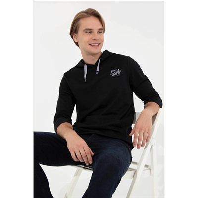 Erkek Siyah Kapüşonlu Basic Sweatshirt
