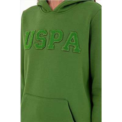 Kadın Yeşil Basic Kapüşonlu Sweatshirt