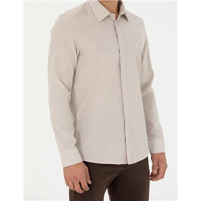 Bej Slim Fit Uzun Kollu Gömlek