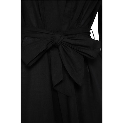 Siyah Kuşaklı Kısa Dokuma %100 Pamuklu Büyük Beden Kimono&Kaftan TBBSS25DE00000