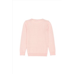 Kız Çocuk Toz Pembe Bisiklet Yaka Basic Kazak