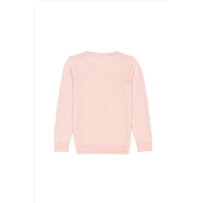 Kız Çocuk Toz Pembe Bisiklet Yaka Basic Kazak