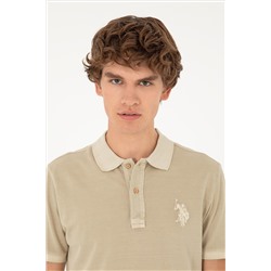 Erkek Slim Fit Polo Yaka Açık Haki Basic Tişört