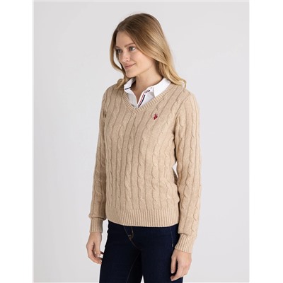 SOFT CABLE V-NECK SWEATER