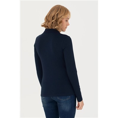 Kadın Lacivert Basic Polo Yaka Sweatshirt