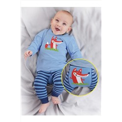 Denokids Tilki Erkek Bebek Mavi T-shirt Mavi Tayt-Pantolon Takım CFF-22S1-173