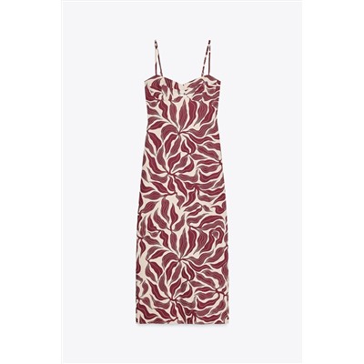 PRINTED RUSTIC MIDI LINEN BLEND DRESS