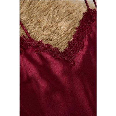 Bordo Dantelli Saten Dokuma Gecelik TBBSS24CH00016