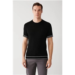Avva Erkek Siyah Bisiklet Yaka Yumuşak Tuşe Ribanalı Standart Fit Normal Kesim Triko T-shirt A31y5107 A31Y5107