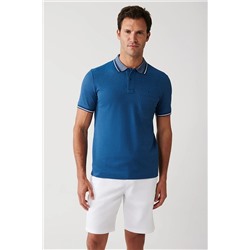 Avva Erkek Indigo Kıvrılmaz Yaka Cepli Standart Fit Normal Kesim 2 Düğmeli Polo Yaka T-shirt E001031