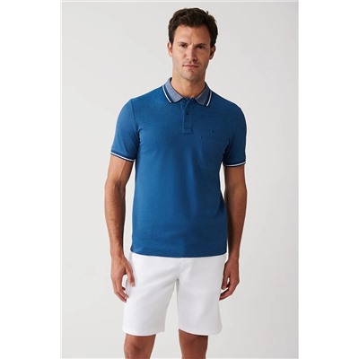 Avva Erkek Indigo Kıvrılmaz Yaka Cepli Standart Fit Normal Kesim 2 Düğmeli Polo Yaka T-shirt E001031