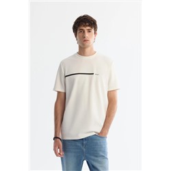 Ekru Bisiklet Yaka Elastan İnterlok T-Shirt
