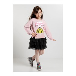 DenokidsKalp Gözlük Kız Çocuk Tüllü Sweatshirt Etek Takım