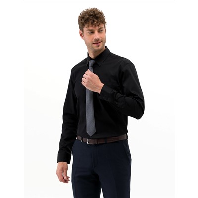 Siyah Regular Fit Uzun Kollu Klasik Gömlek