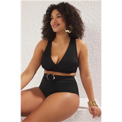 Siyah Kruvaze Yaka Büyük Beden Bikini Üstü TBBSS25CT00011