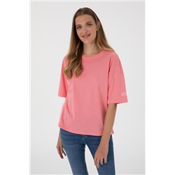 Kadın Pembe Oversize Bisiklet Yaka Tişört