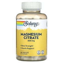 Цитрат магния 400 мг 180 капсул, Solaray Magnesium Citrate для здоровой работы сердца, мышц, нервов и кровообращения