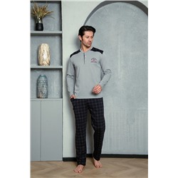 AHENGİM Man Erkek Pijama Takımı Interlok Omuz Parçalı Ekoseli 29 Nakışlı Pamuklu Mevsimlik M70122274 1-2-10001217