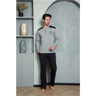 AHENGİM Man Erkek Pijama Takımı Interlok Omuz Parçalı Ekoseli 29 Nakışlı Pamuklu Mevsimlik M70122274 1-2-10001217